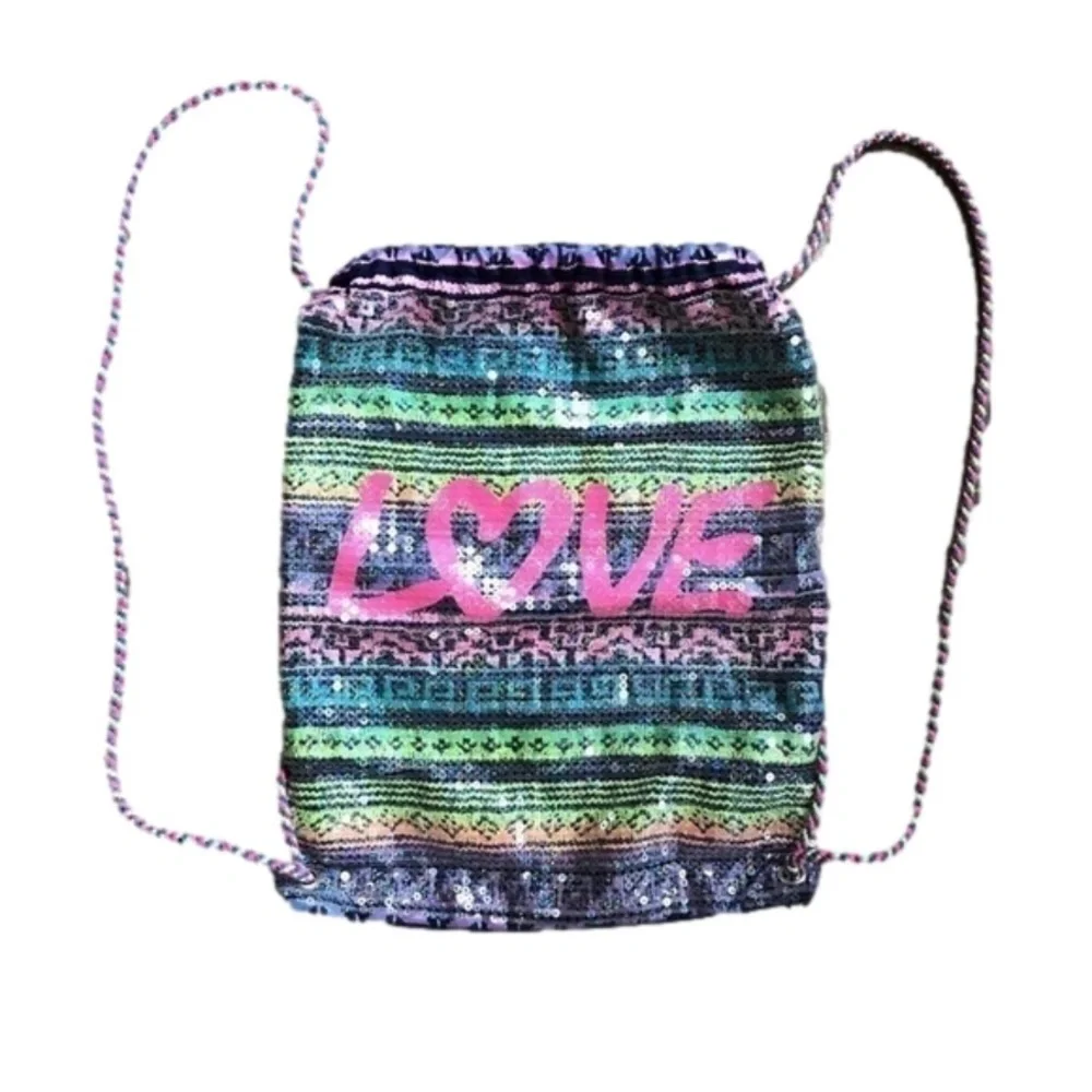 Love multi color sequined backpack knapsack bag